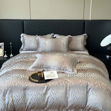 Silver Gray Jacquard Luxury Soft Silky Duvet Cover, Egyptian Cotton 1000TC Bedding Set